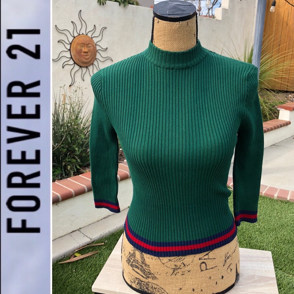 NEW! Forever 21 Ribbed Mocked Turtleneck 3/4 Sleeve